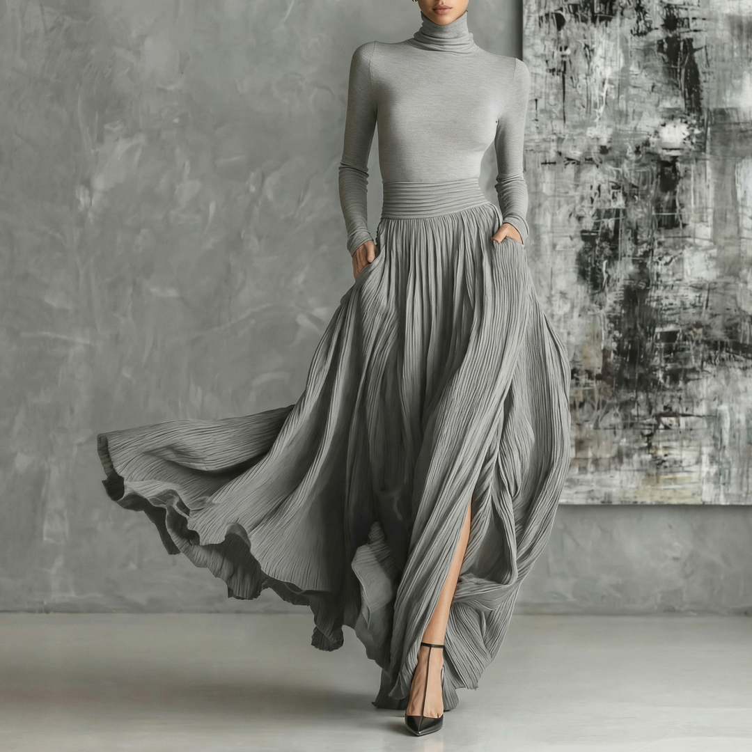 Women's French Vintage Long Sleeve Maxi Swing Dress