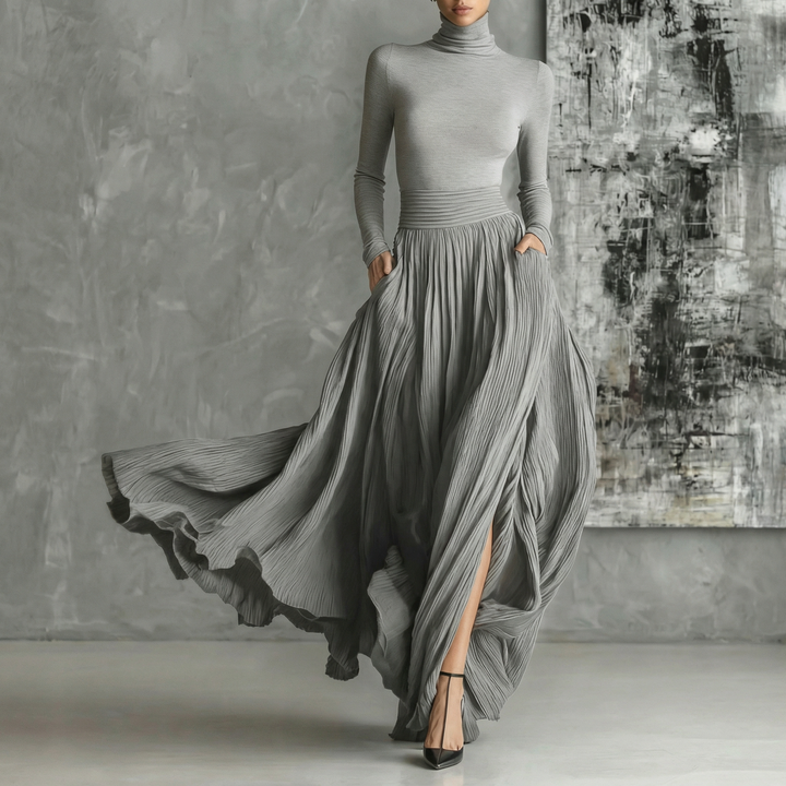 Women's French Vintage Long Sleeve Maxi Swing Dress