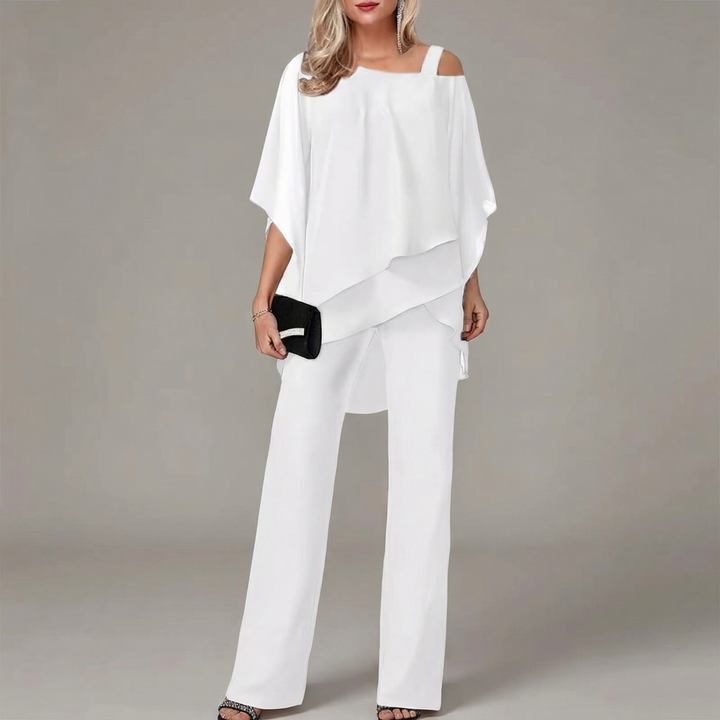 Women's Off Shoulder Top & Wide Leg Trouser Two Piece Set
