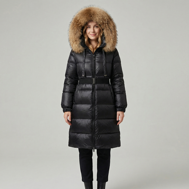 Women's Long Down Hooded Fur Collar Puffer Coat