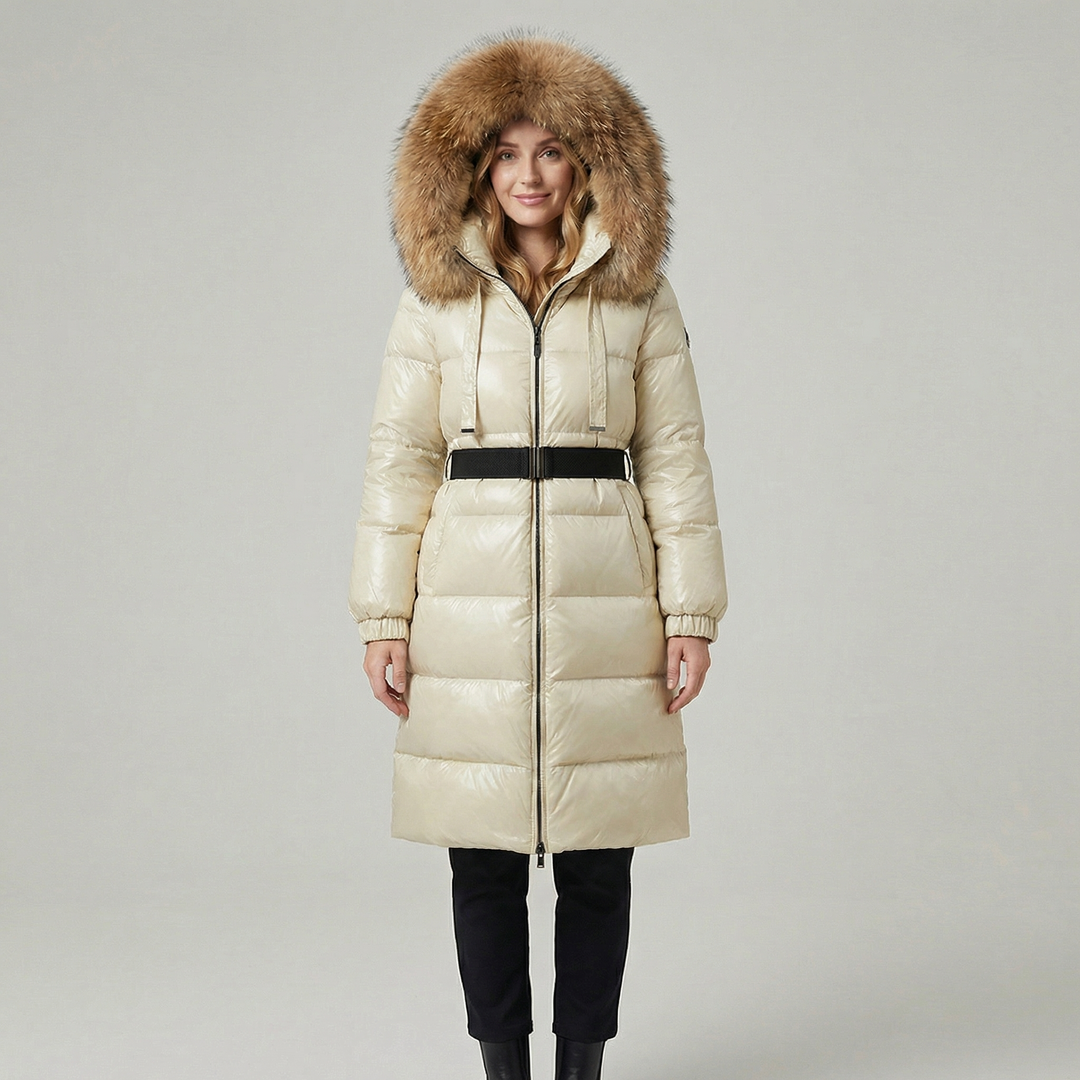 Women's Long Down Hooded Fur Collar Puffer Coat