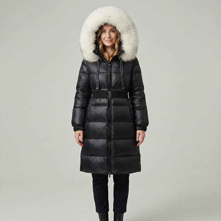 Women's Long Down Hooded Fur Collar Puffer Coat