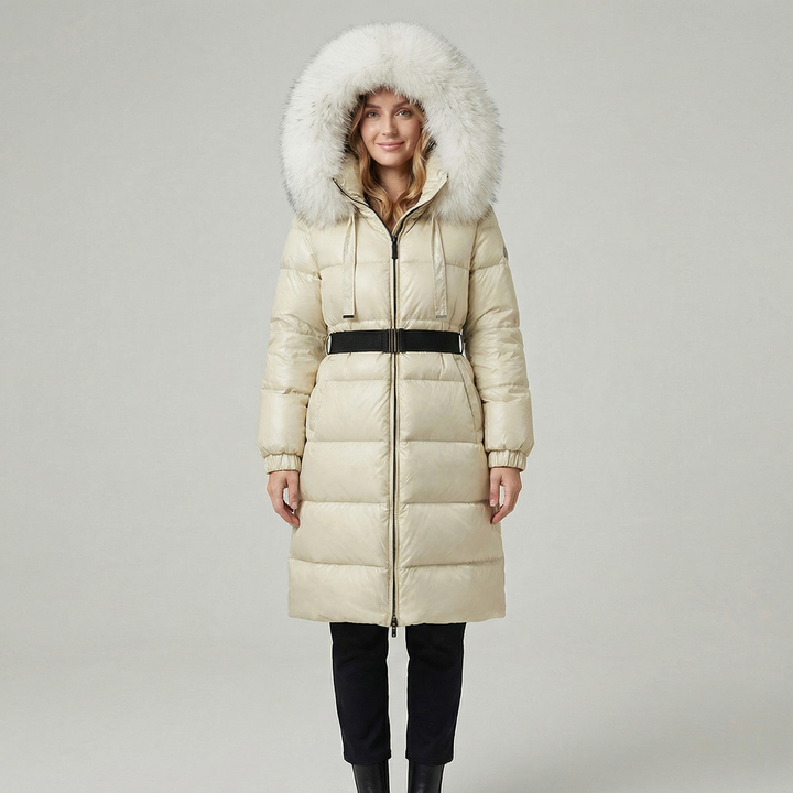 Women's Long Down Hooded Fur Collar Puffer Coat