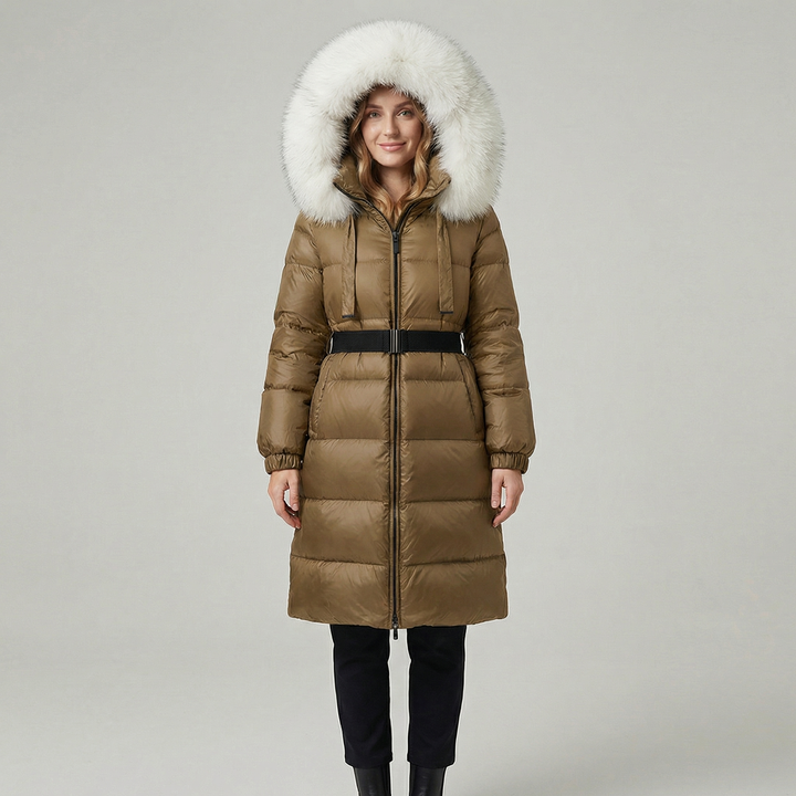 Women's Long Down Hooded Fur Collar Puffer Coat