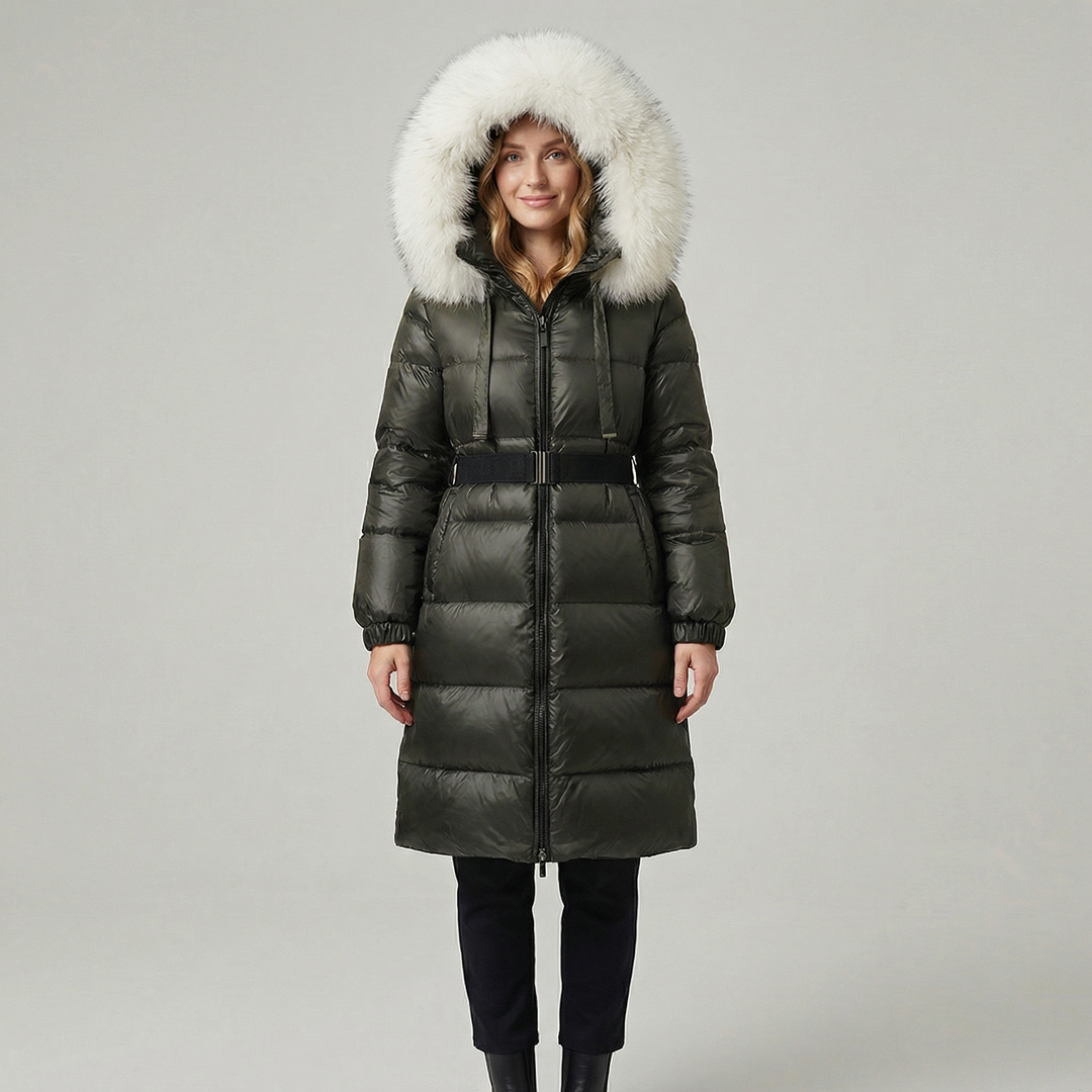 Women's Long Down Hooded Fur Collar Puffer Coat