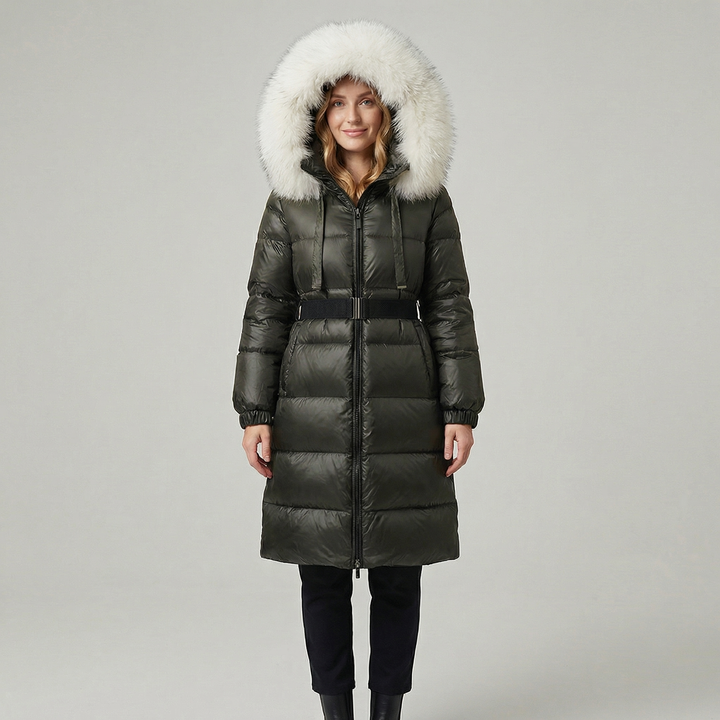 Women's Long Down Hooded Fur Collar Puffer Coat