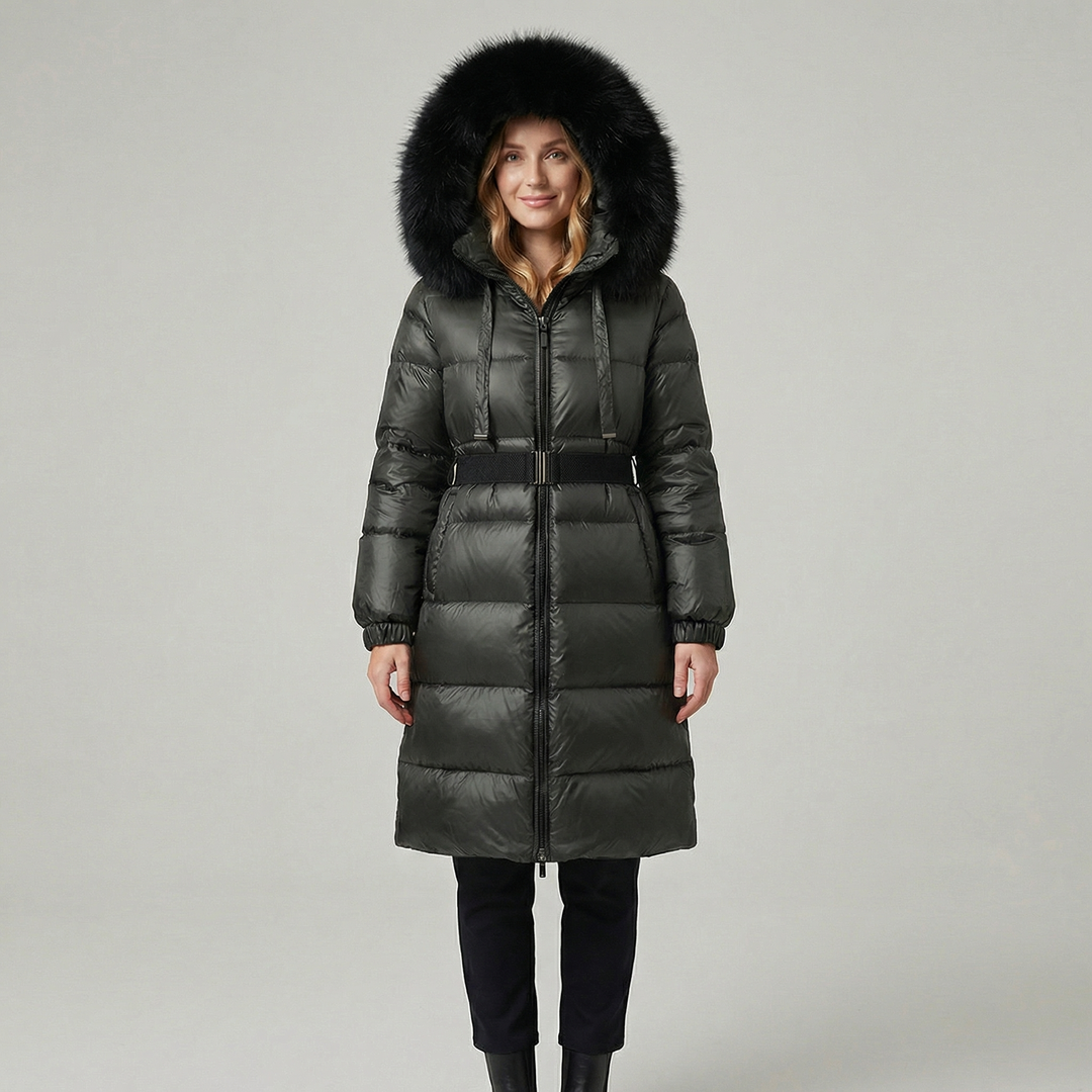 Women's Long Down Hooded Fur Collar Puffer Coat