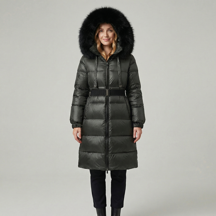 Women's Long Down Hooded Fur Collar Puffer Coat
