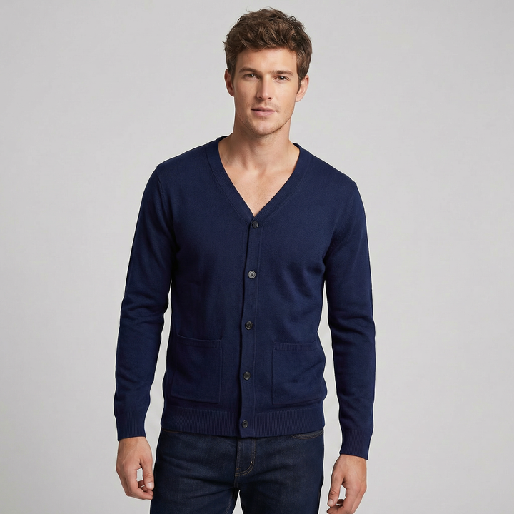 Men's V-Neck Button Up Knit Cardigan Sweater with Pockets