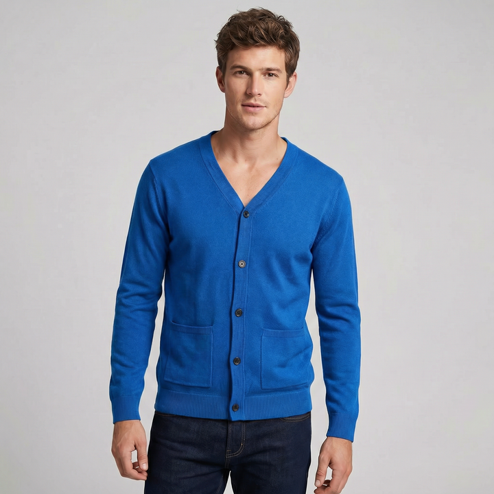 Men's V-Neck Button Up Knit Cardigan Sweater with Pockets