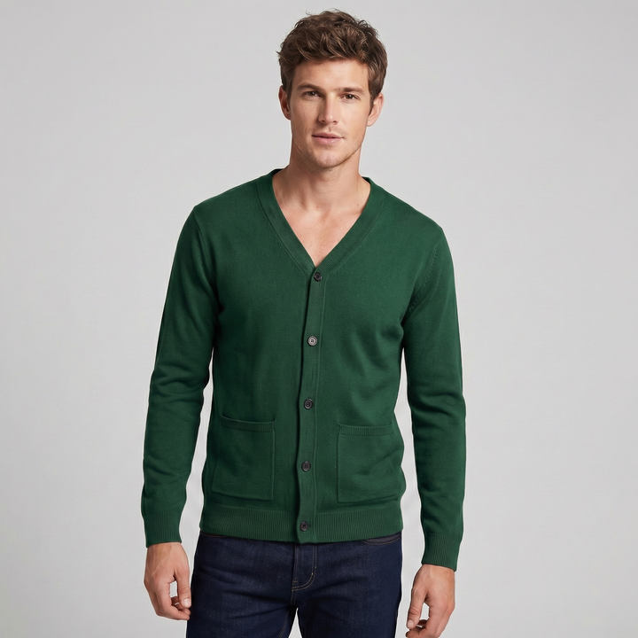 Men's V-Neck Button Up Knit Cardigan Sweater with Pockets