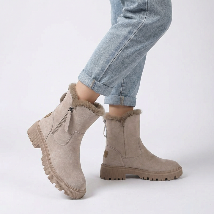 Women's Fur Lined Suede Plush Chelsea Ankle Boots