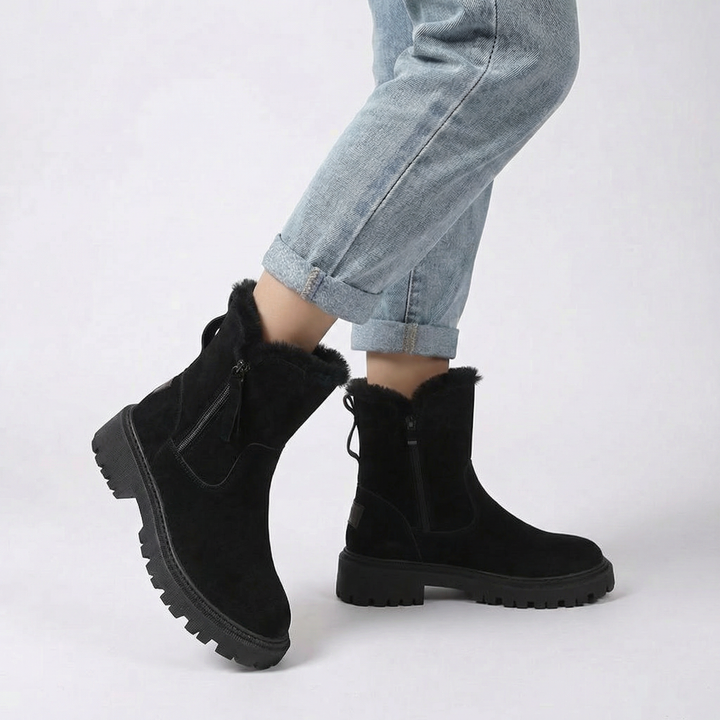 Women's Fur Lined Suede Plush Chelsea Ankle Boots
