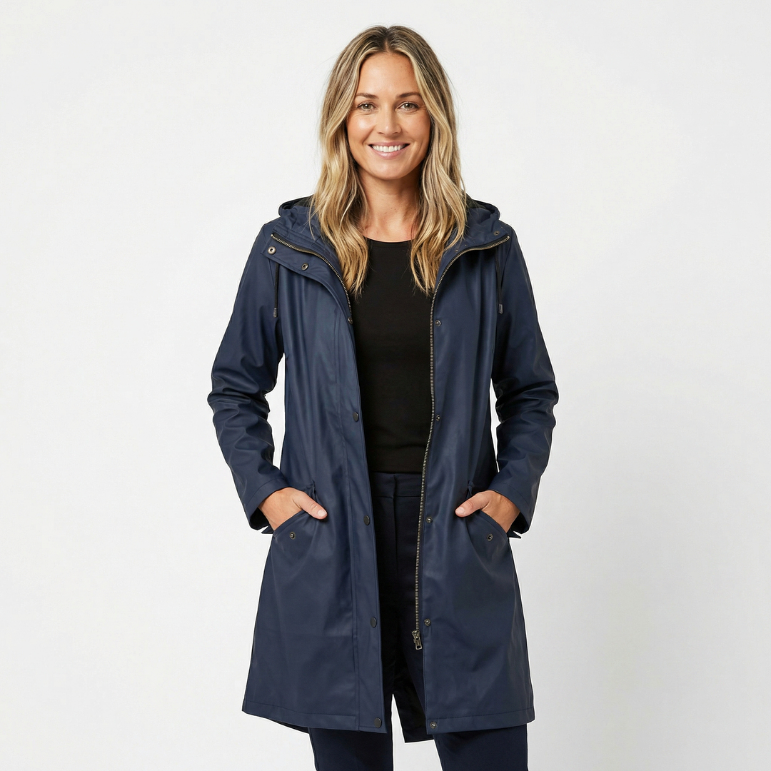 Women's Waterproof Hooded Mid Length Windproof Trench Coat