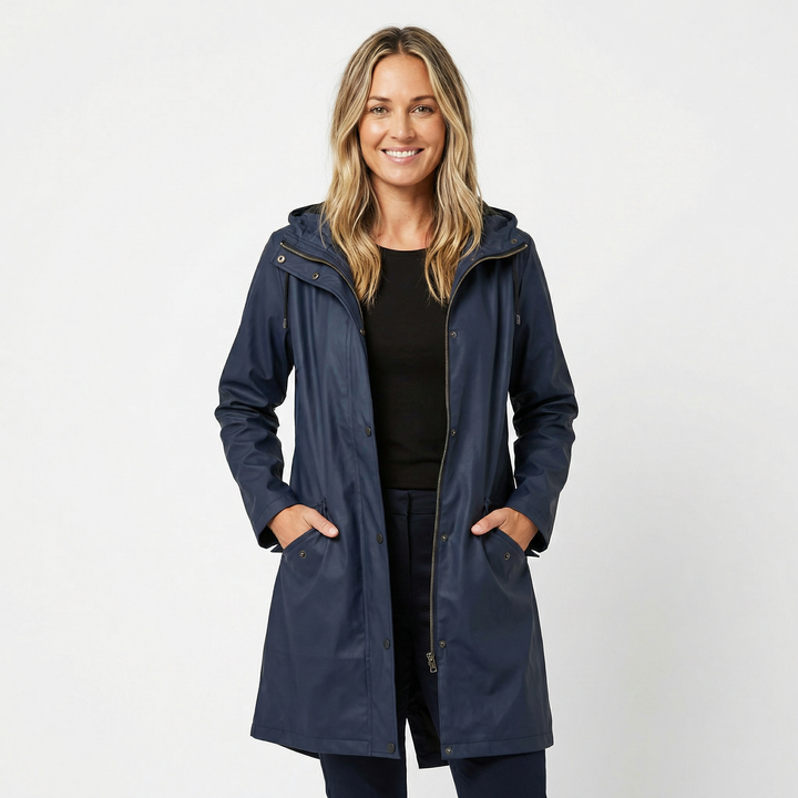 Women's Waterproof Hooded Mid Length Windproof Trench Coat