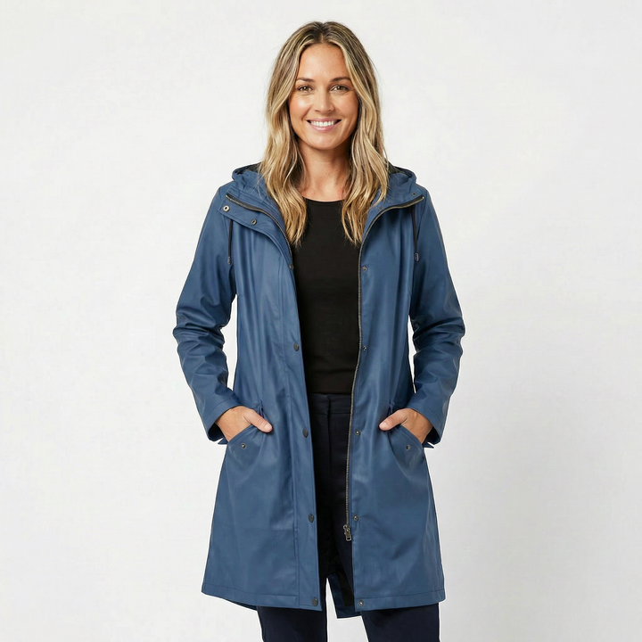 Women's Waterproof Hooded Mid Length Windproof Trench Coat