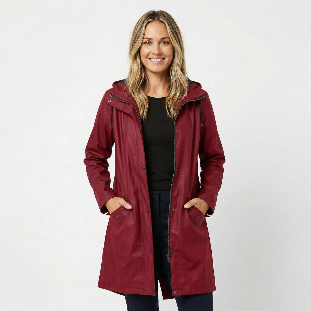 Women's Waterproof Hooded Mid Length Windproof Trench Coat
