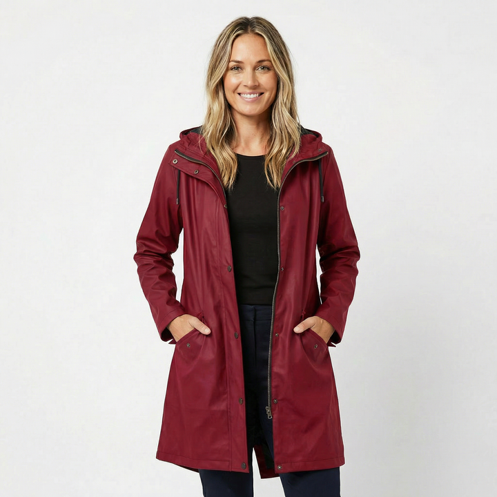 Women's Waterproof Hooded Mid Length Windproof Trench Coat