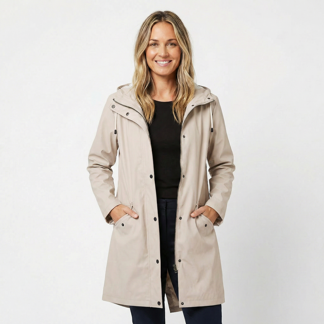 Women's Waterproof Hooded Mid Length Windproof Trench Coat