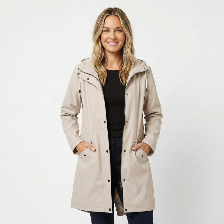 Women's Waterproof Hooded Mid Length Windproof Trench Coat