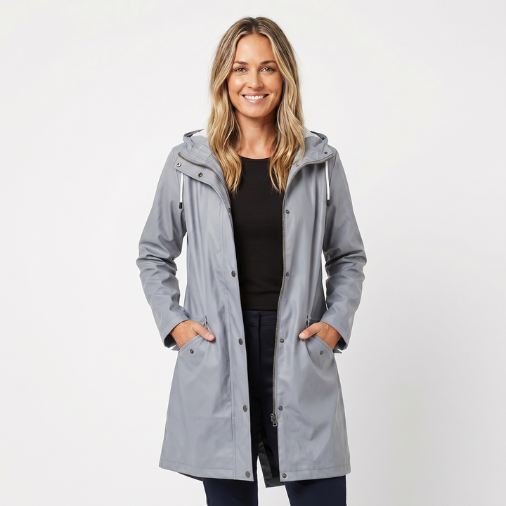 Women's Waterproof Hooded Mid Length Windproof Trench Coat