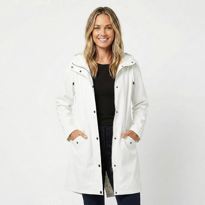 Women's Waterproof Hooded Mid Length Windproof Trench Coat
