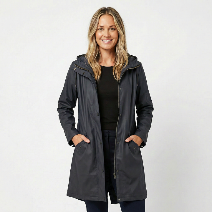 Women's Waterproof Hooded Mid Length Windproof Trench Coat