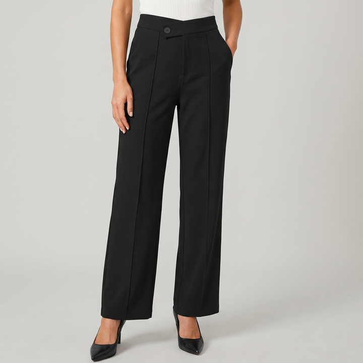 Women's High Waist Wide Leg Cross Button Straight Trousers