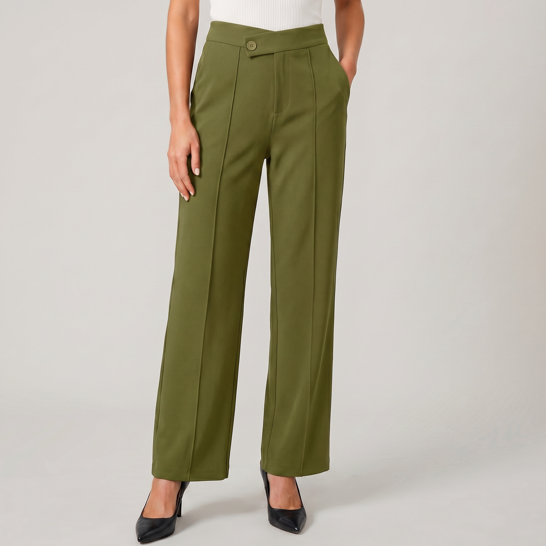 Women's High Waist Wide Leg Cross Button Straight Trousers