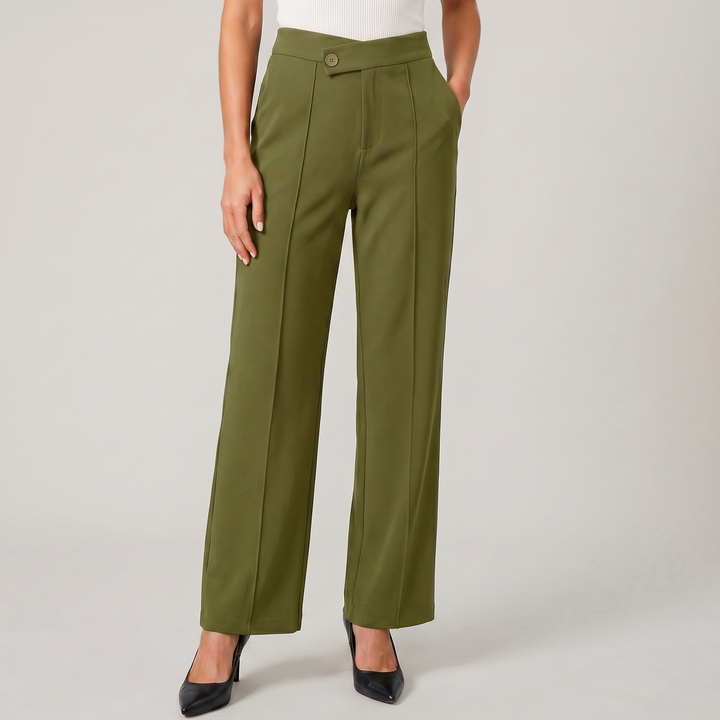 Women's High Waist Wide Leg Cross Button Straight Trousers