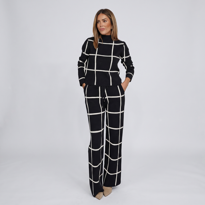 Women's Plaid Winter Knit Set – Warm Stylish Sweater & Wide Leg Pants