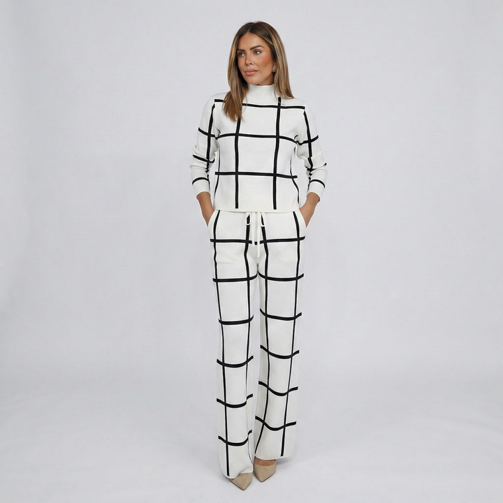 Women's Plaid Winter Knit Set – Warm Stylish Sweater & Wide Leg Pants