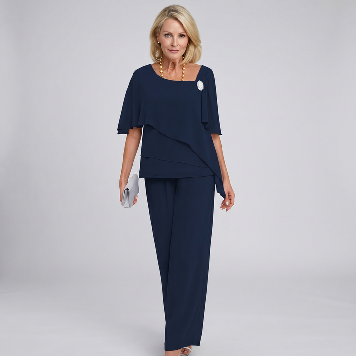 Women's Chiffon Cape Sleeve Top & Wide Leg Pants Two Piece Set