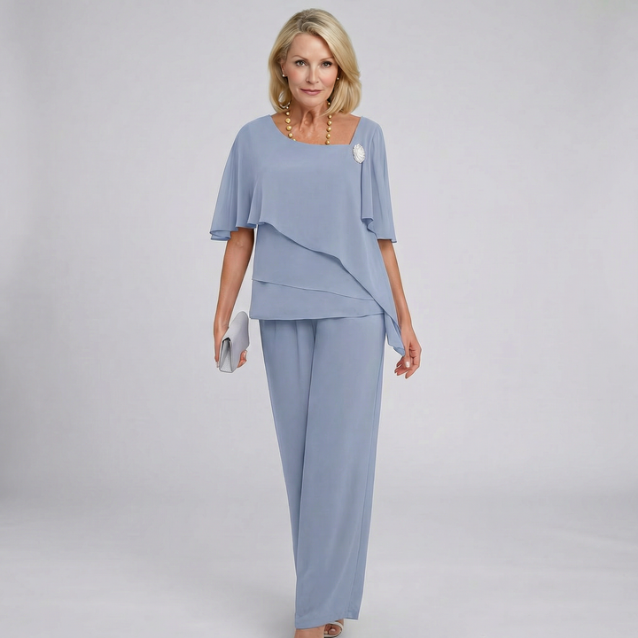 Women's Chiffon Cape Sleeve Top & Wide Leg Pants Two Piece Set