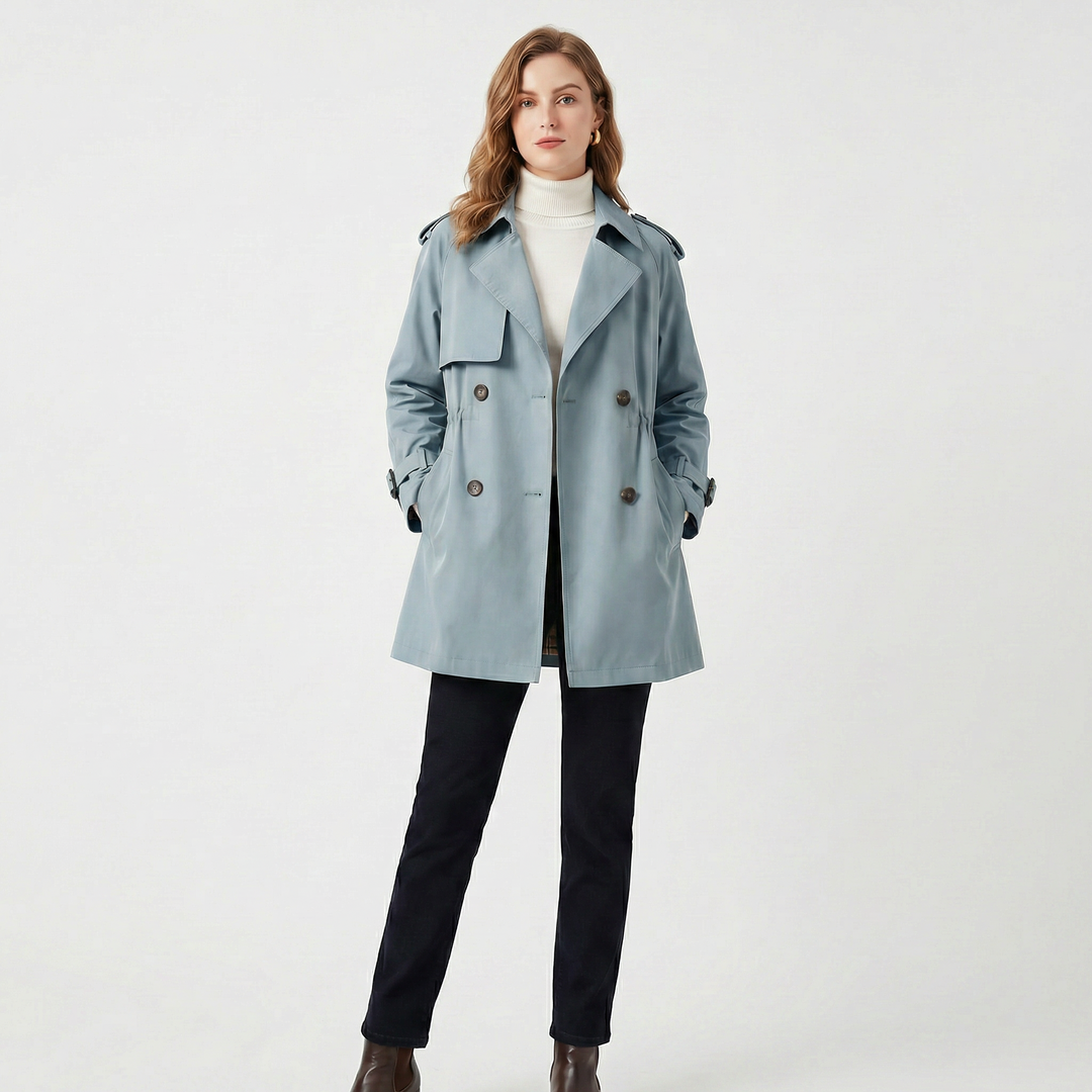 Women's Double Breasted Trench Coat – Mid Length Drawstring Windbreaker