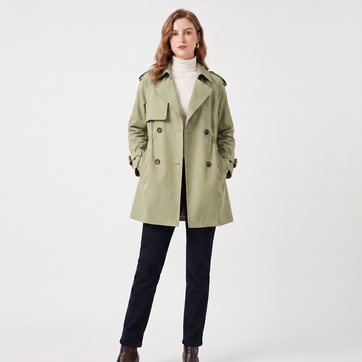 Women's Double Breasted Trench Coat – Mid Length Drawstring Windbreaker
