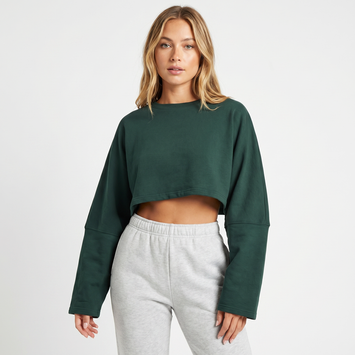 Women's Oversized Cropped Crew Neck Sweatshirt Loungewear Top