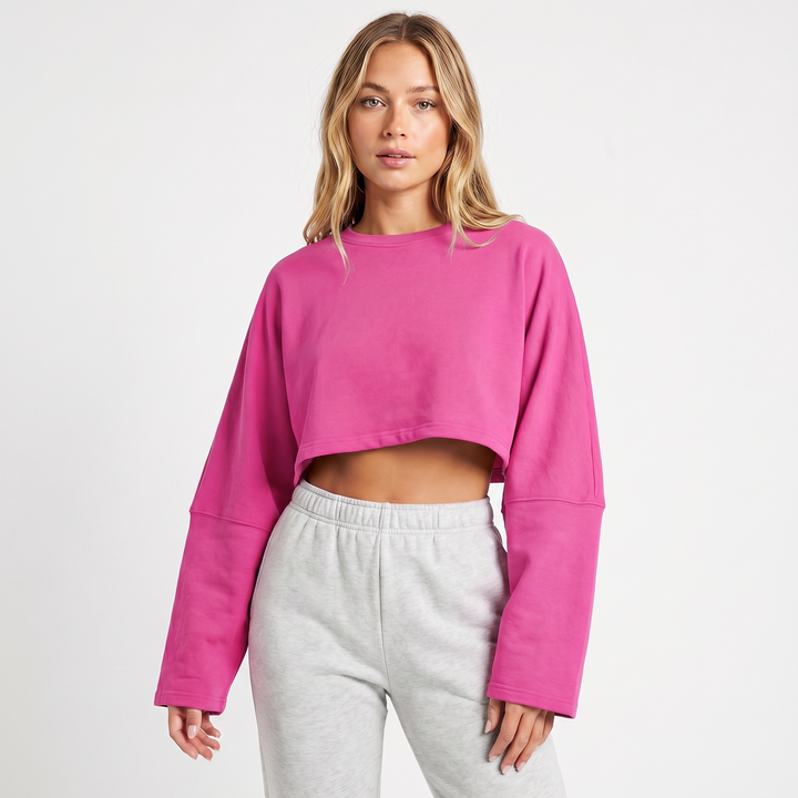 Women's Oversized Cropped Crew Neck Sweatshirt Loungewear Top