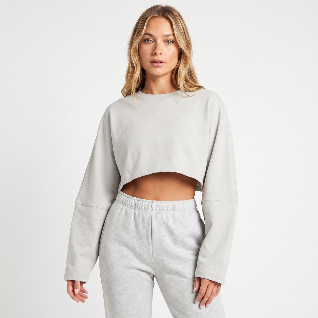 Women's Oversized Cropped Crew Neck Sweatshirt Loungewear Top