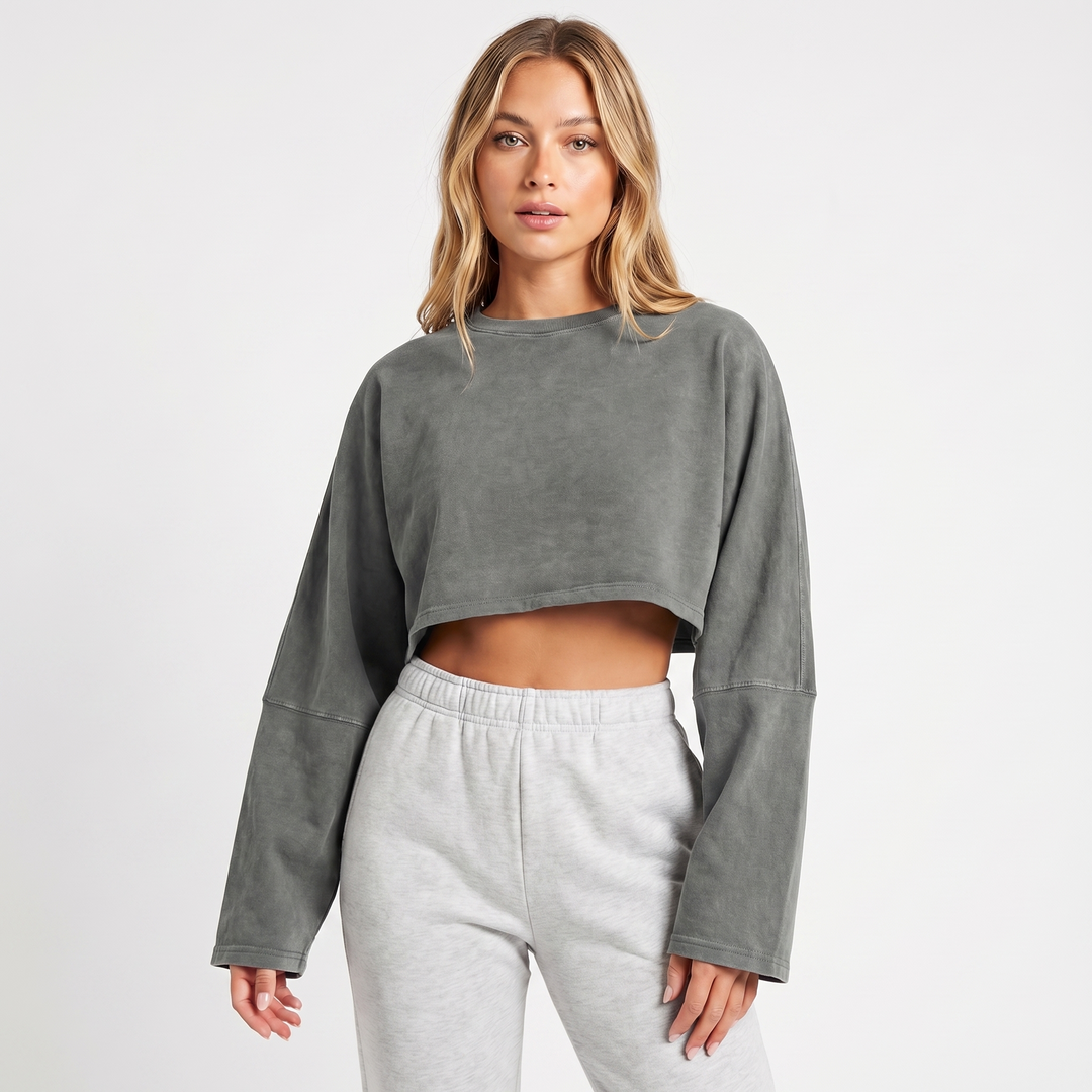 Women's Oversized Cropped Crew Neck Sweatshirt Loungewear Top