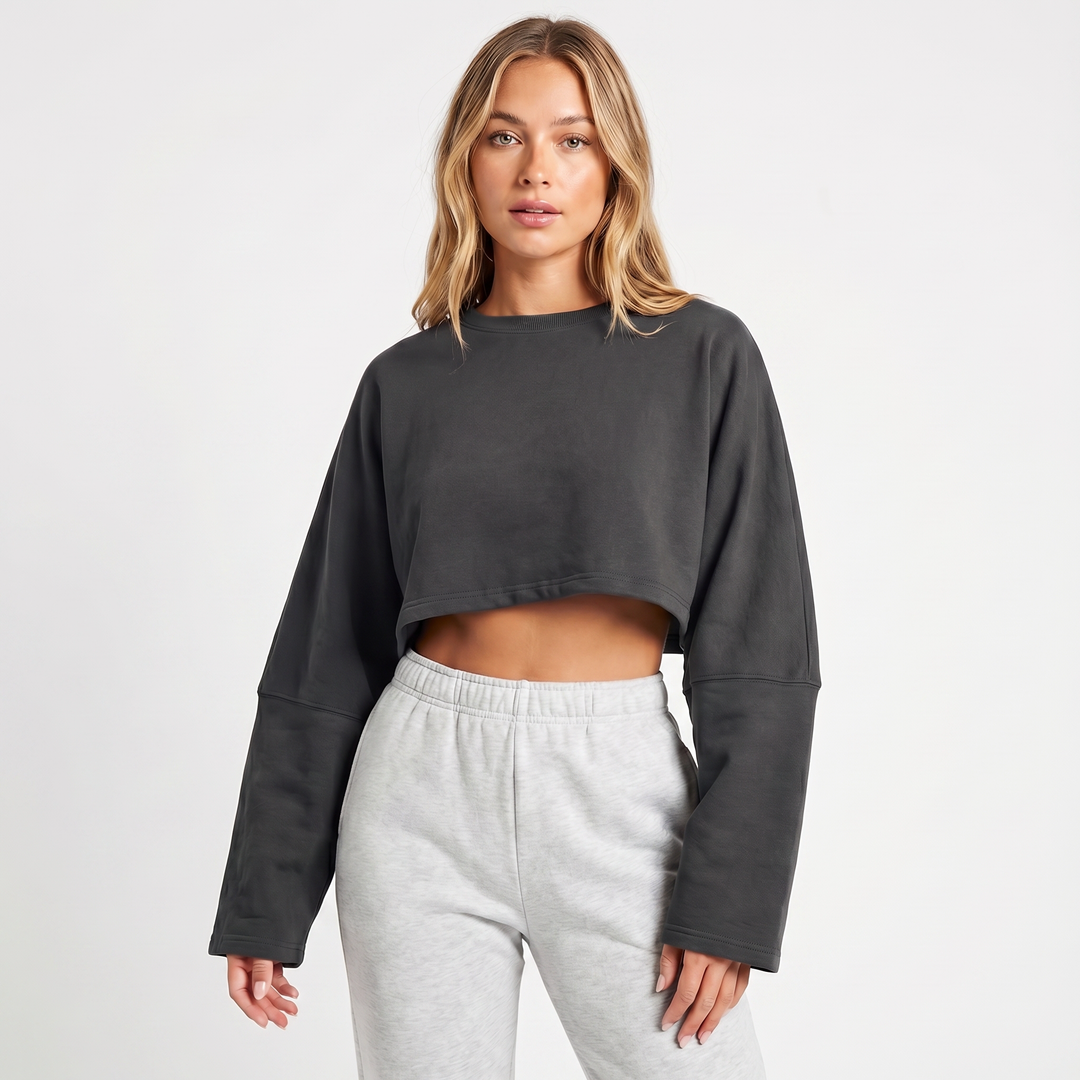 Women's Oversized Cropped Crew Neck Sweatshirt Loungewear Top