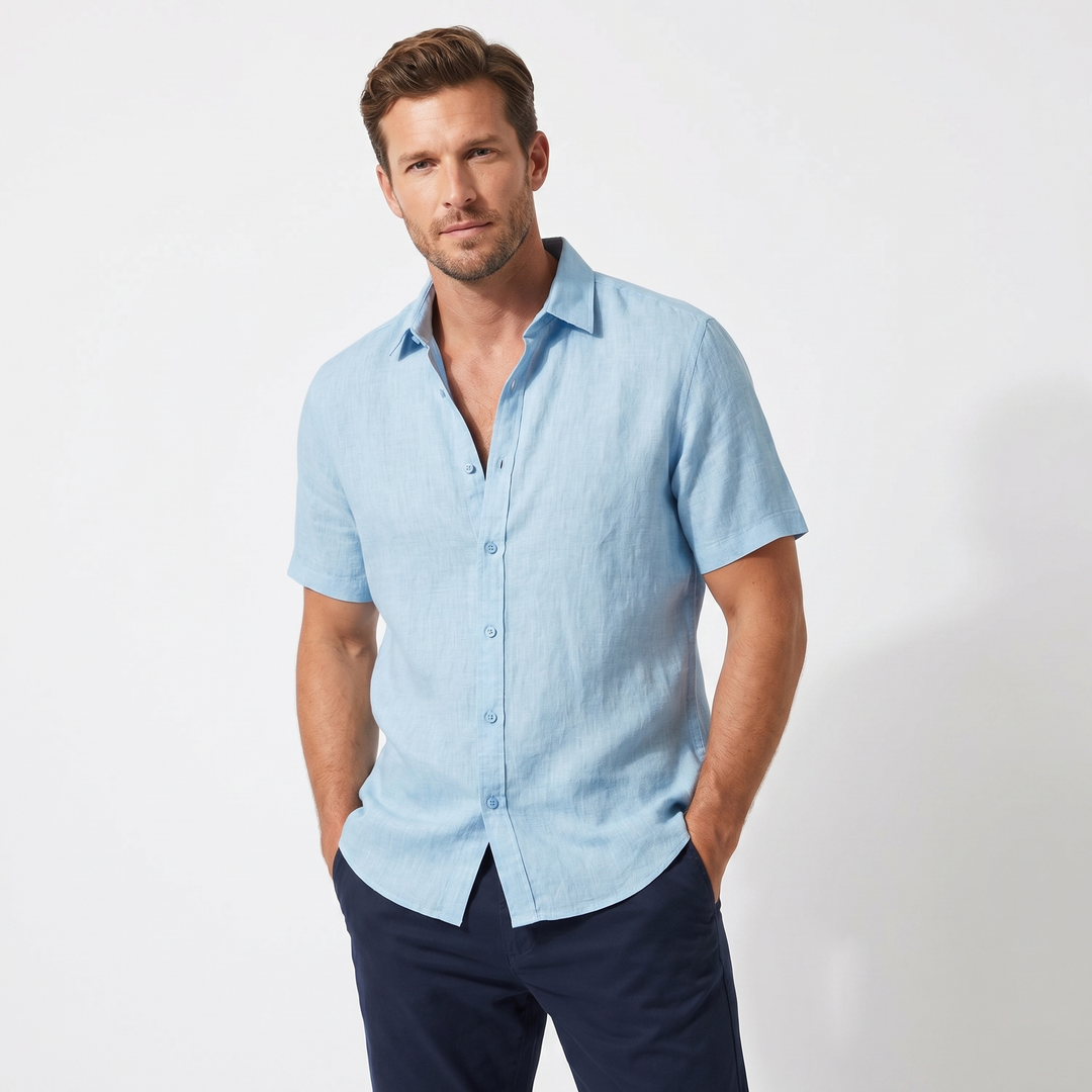 Men's Linen Shirt - Short Sleeve Button Down