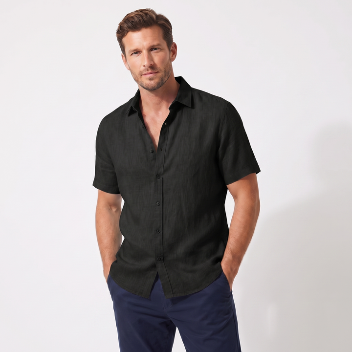 Men's Linen Shirt - Short Sleeve Button Down