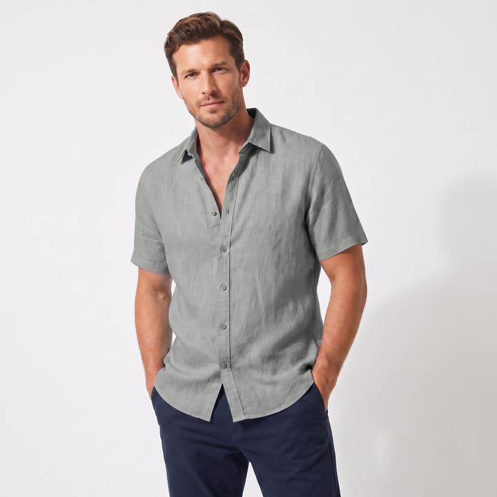 Men's Linen Shirt - Short Sleeve Button Down