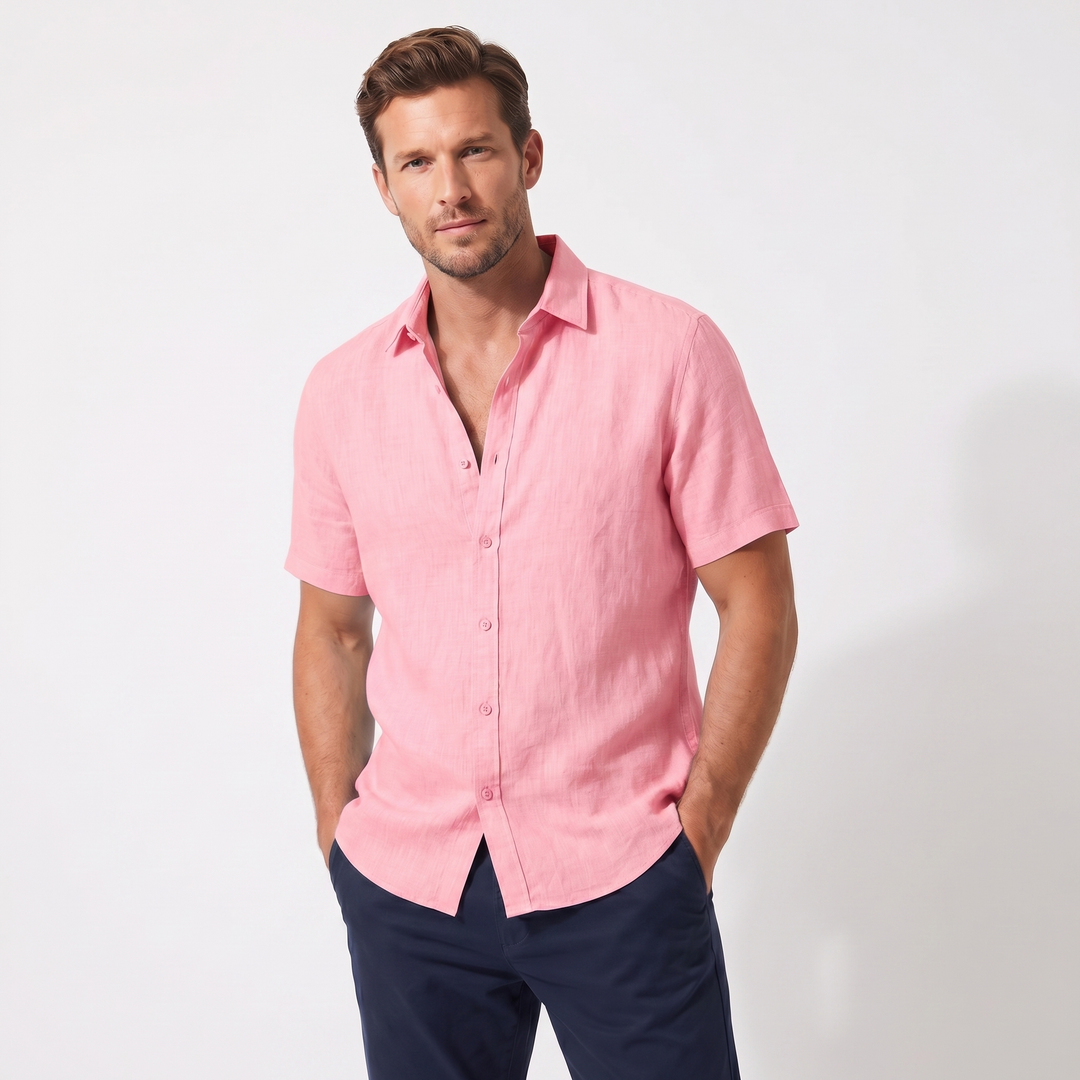 Men's Linen Shirt - Short Sleeve Button Down