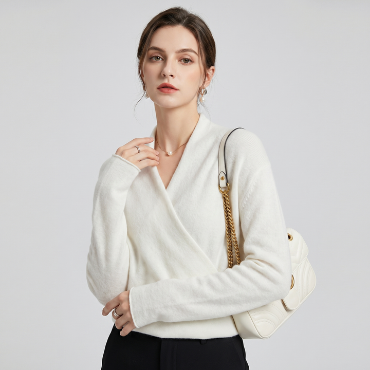 Women's Cashmere Wrap V-Neck Cardigan – 100% Wool Soft Cross Front Knit Luxury Sweater