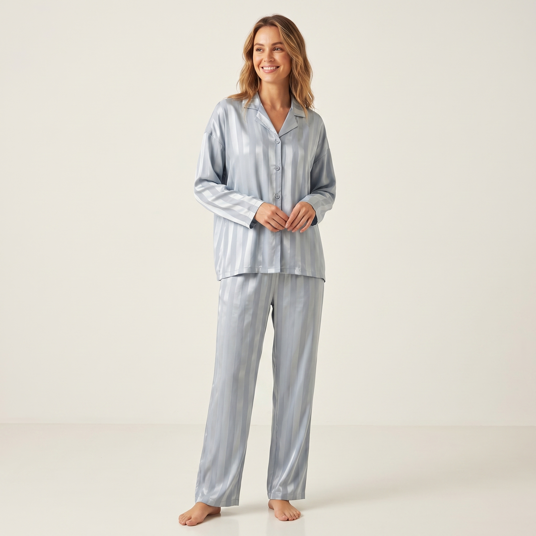 Women's Satin Pyjama Set – Silky Button Up Shirt & Pants Sleepwear