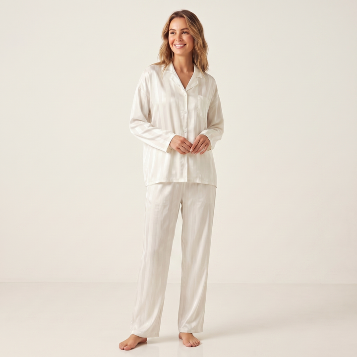 Women's Satin Pyjama Set – Silky Button Up Shirt & Pants Sleepwear