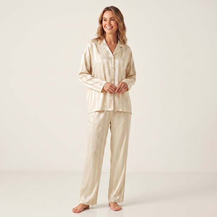 Women's Satin Pyjama Set – Silky Button Up Shirt & Pants Sleepwear