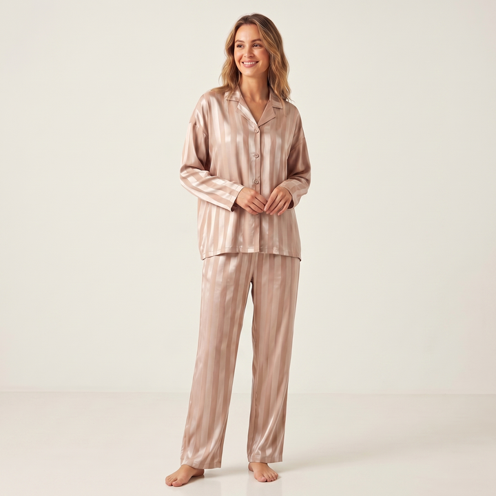 Women's Satin Pyjama Set – Silky Button Up Shirt & Pants Sleepwear